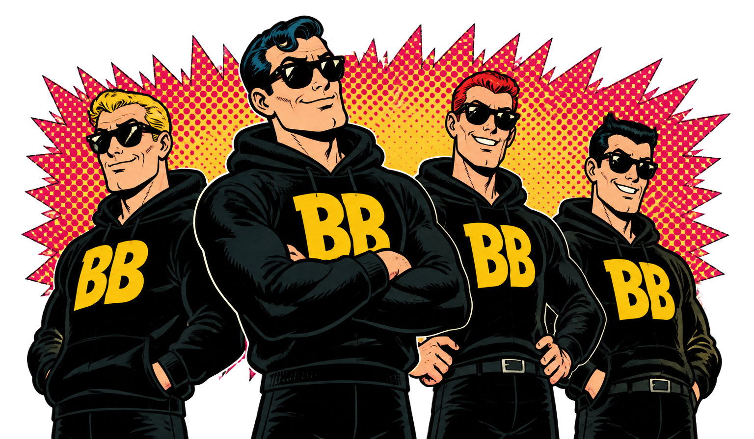 The BetsBros team, drawn as four superhero silhouettes