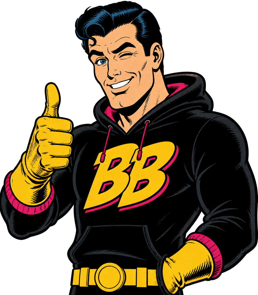 Comic panel: the BetsBros hero giving a thumbs up